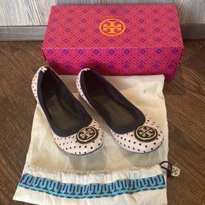 Tory Burch black polkadot & gold flats, 9